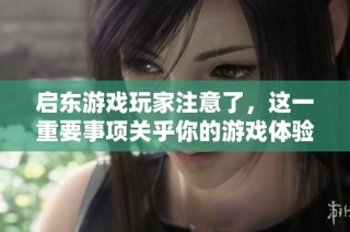 启东游戏玩家注意了，这一重要事项关乎你的游戏体验和安全
