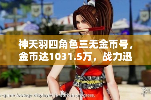 神天羽四角色三无金币号，金币达1031.5万，战力迅猛提升