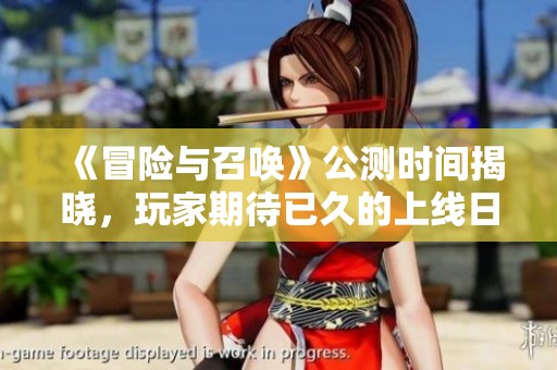 《冒险与召唤》公测时间揭晓，玩家期待已久的上线日期揭秘
