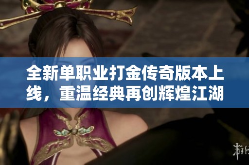 全新单职业打金传奇版本上线，重温经典再创辉煌江湖体验