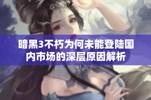 暗黑3不朽为何未能登陆国内市场的深层原因解析